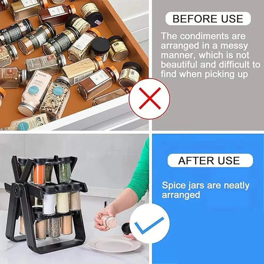 360° Kitchen Spice Organizer - 18 Glass Jar Set | Stylish Masala Stand