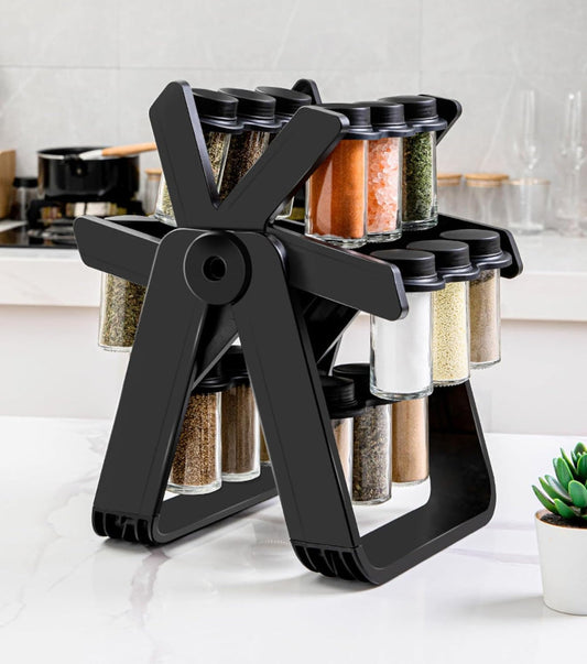 360° Kitchen Spice Organizer - 18 Glass Jar Set | Stylish Masala Stand
