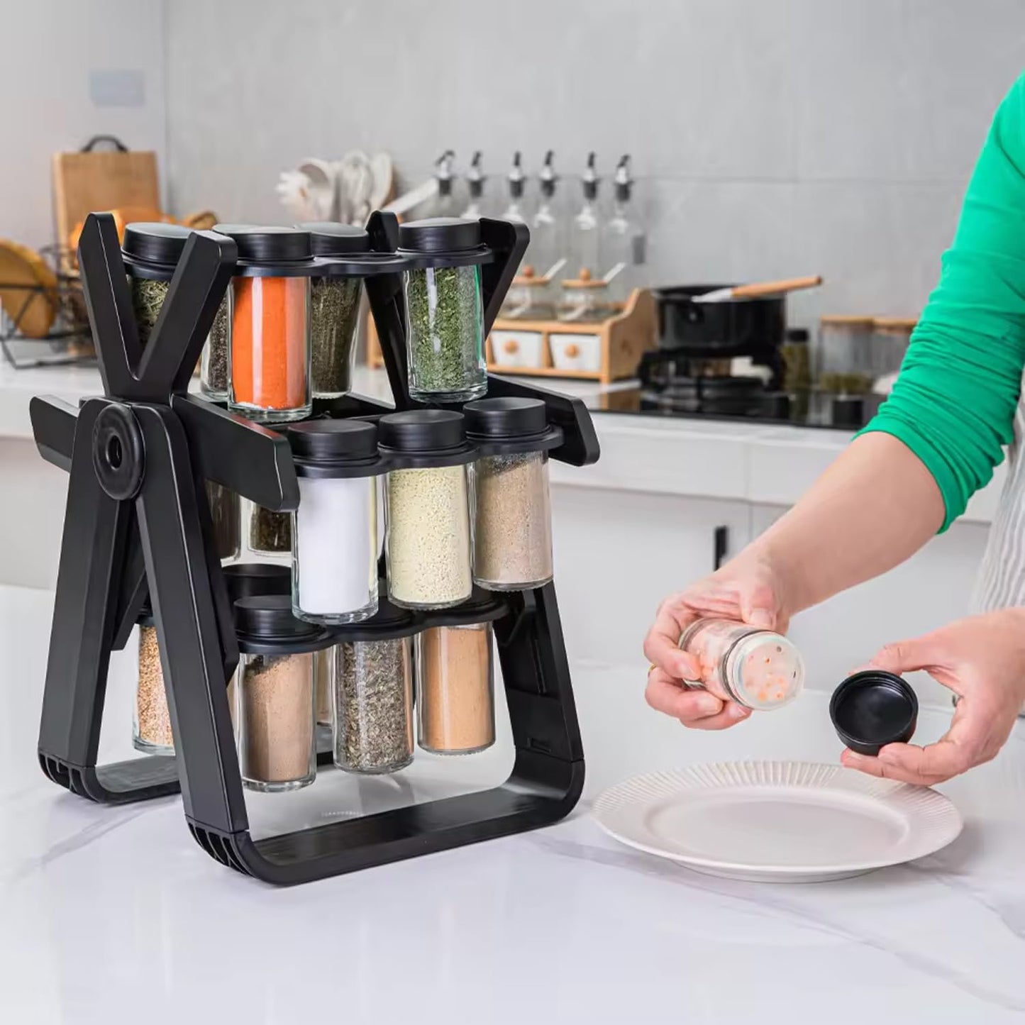 360° Kitchen Spice Organizer - 18 Glass Jar Set | Stylish Masala Stand