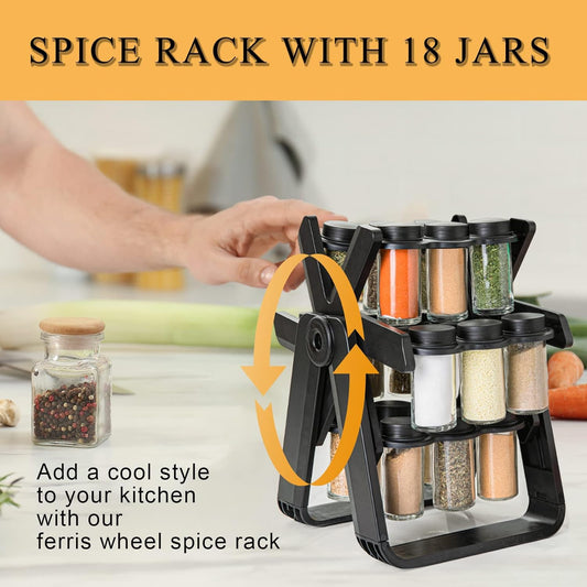 360° Kitchen Spice Organizer - 18 Glass Jar Set | Stylish Masala Stand